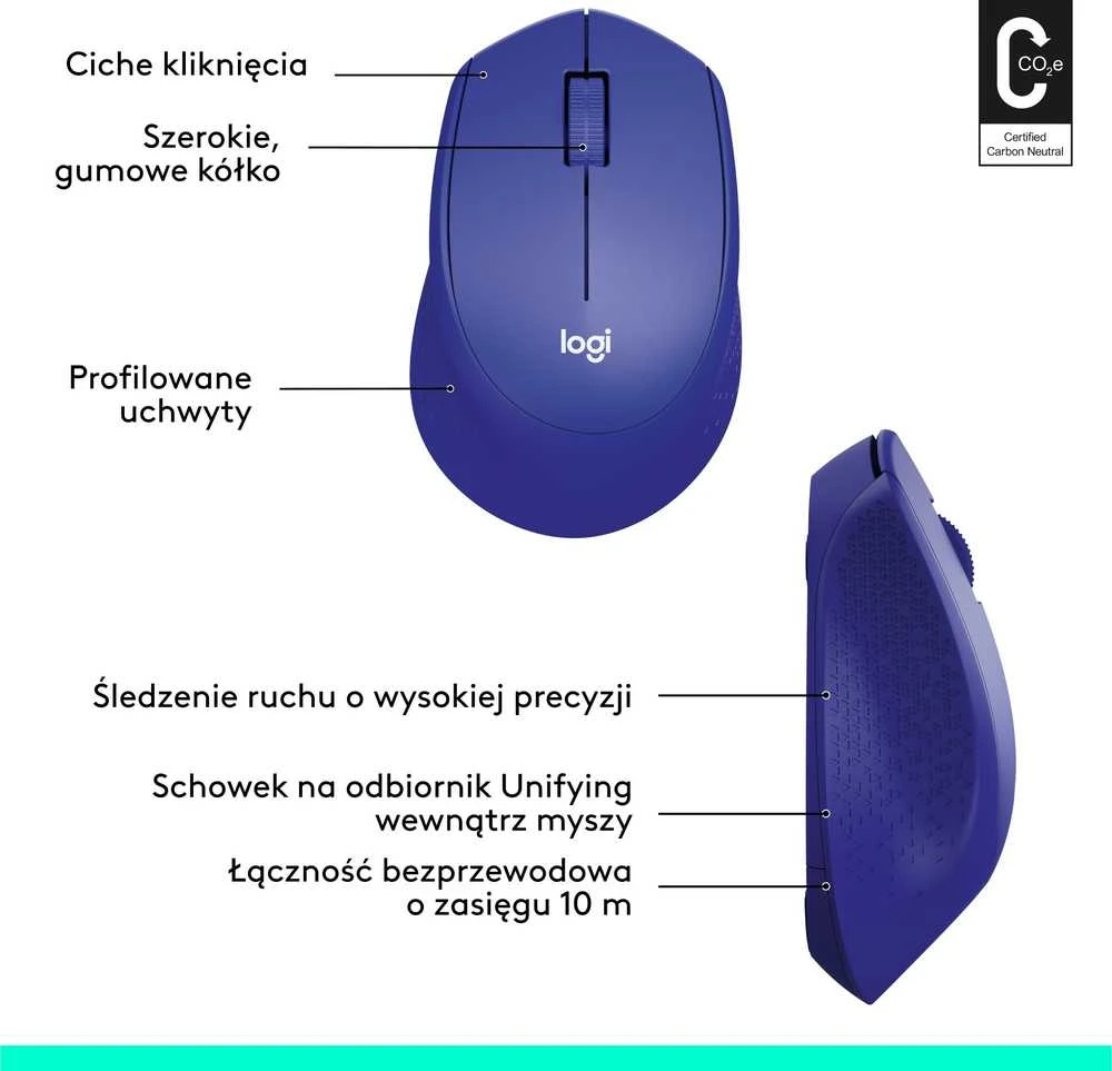 Belaidė pelė Logitech M330 Silent Plus, Mėlyna