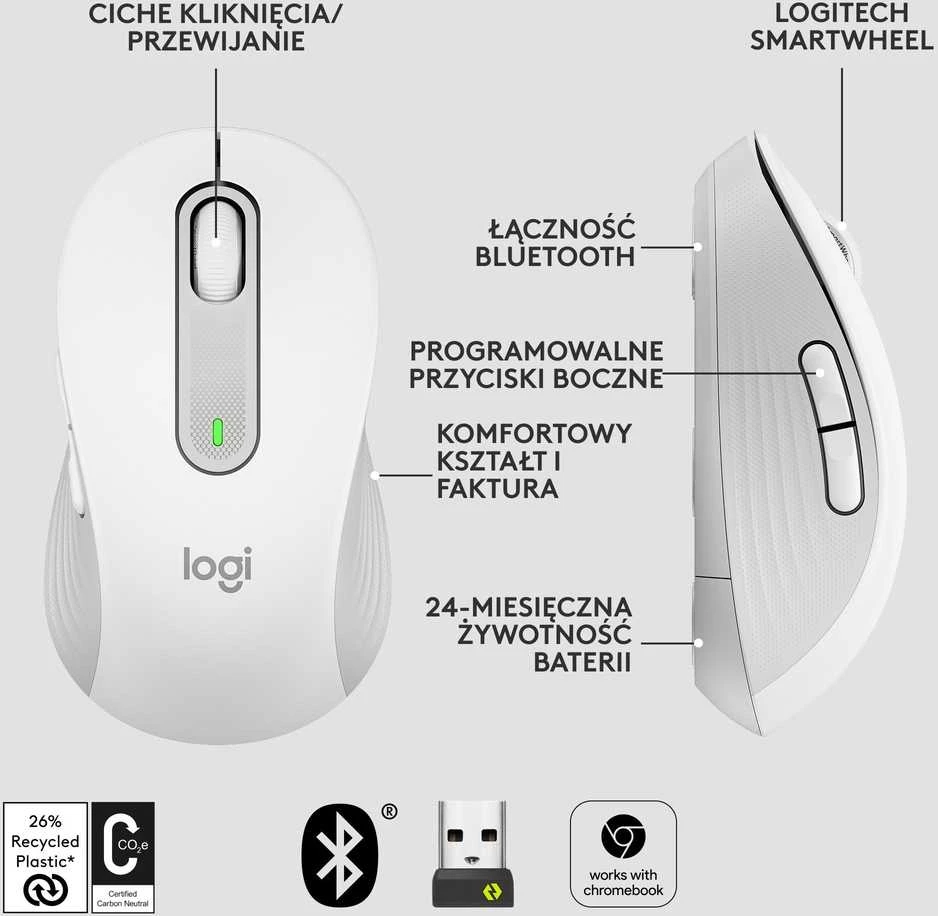 Belaidė pelė Logitech Signature M650 L, baltos spalvos