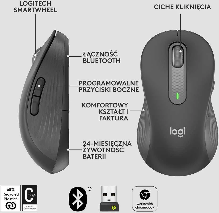 Belaidė pelė Logitech Signature M650 L Left, grafito spalvos