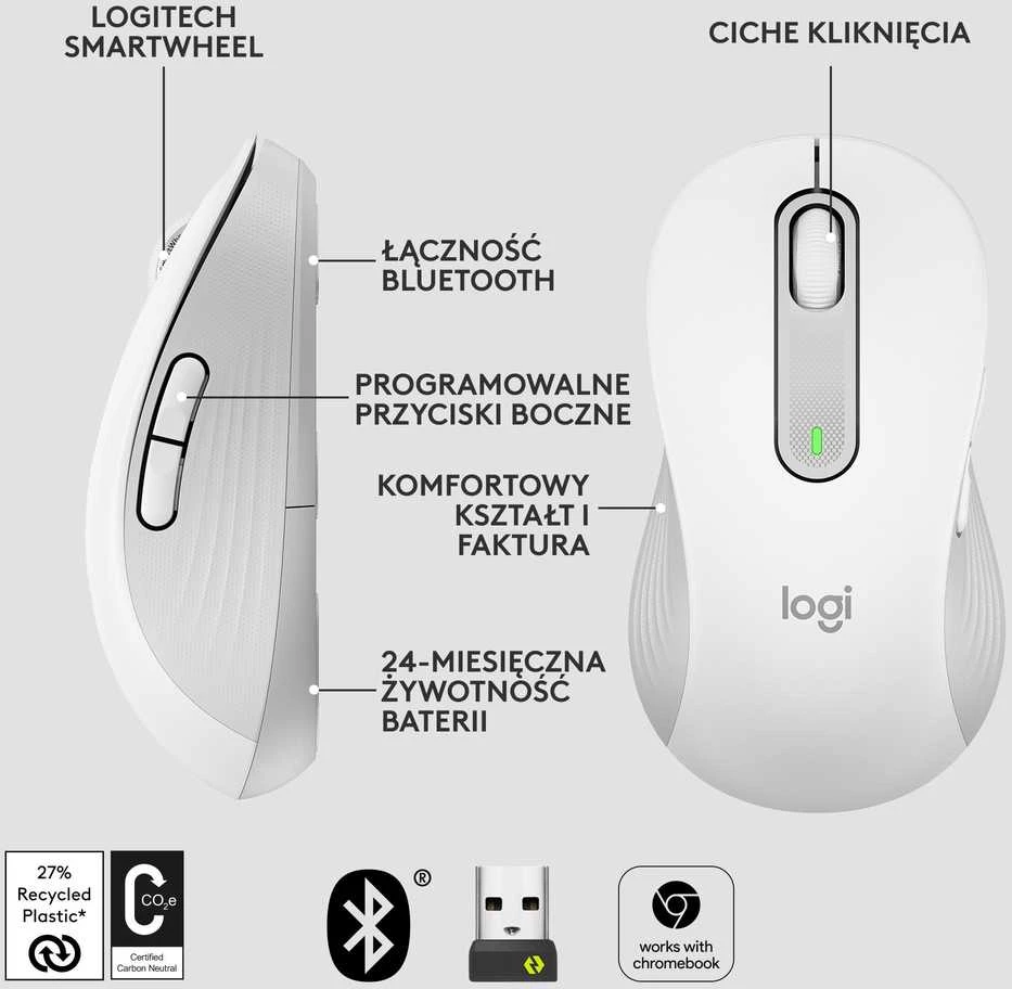 Belaidė pelė Logitech Signature M650 L Left, baltos spalvos