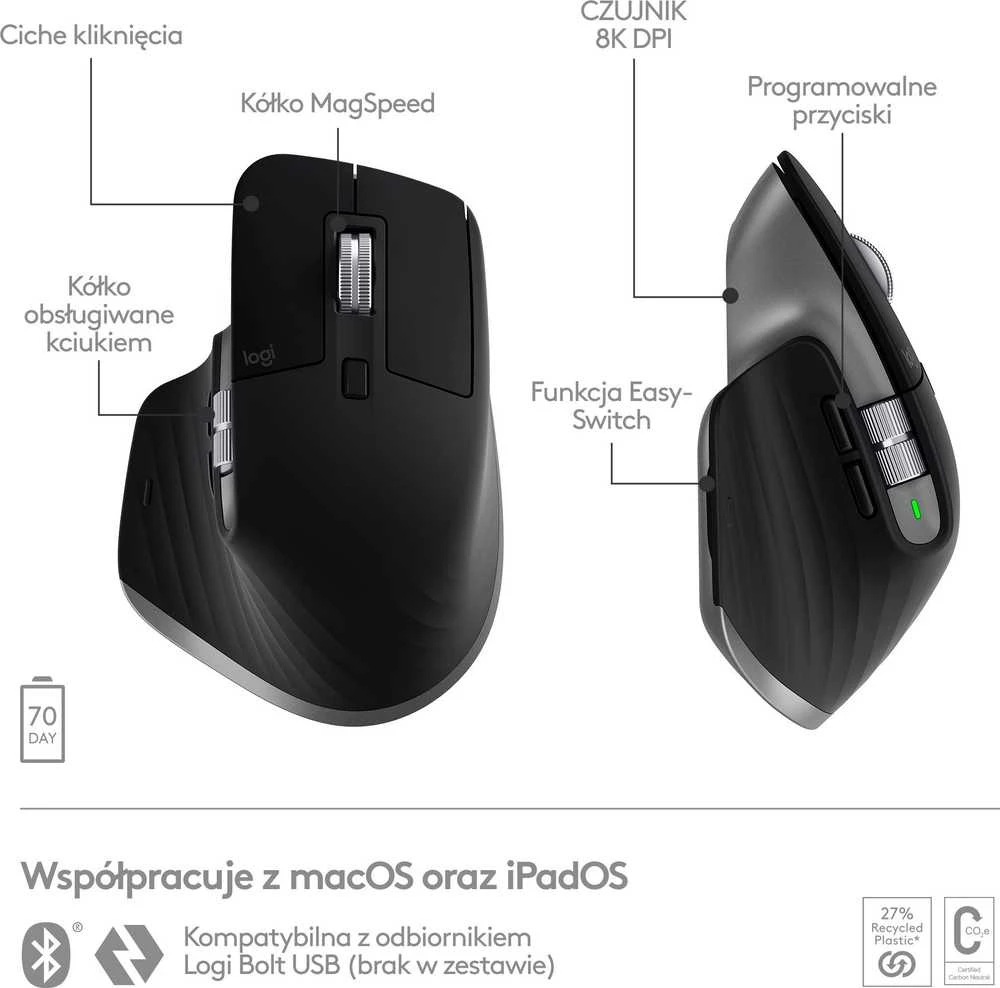 Belaidė pelė Logitech MX Master 3S for Mac, pilkos spalvos