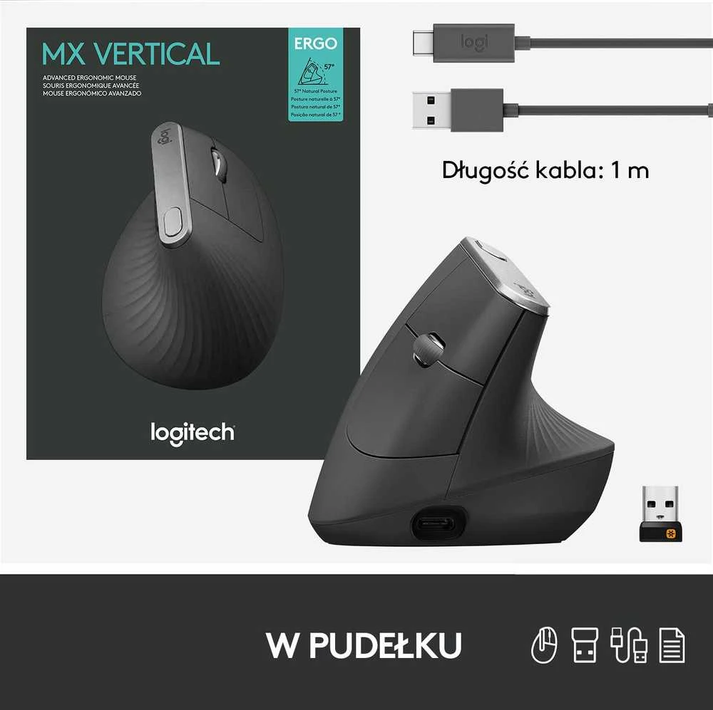 Belaidė pelė Logitech MX Vertical, pilka