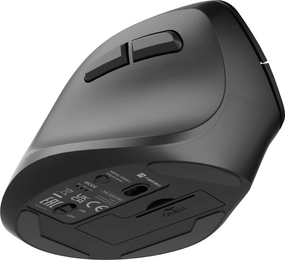 NATEC Vertikali pelė Crake 2 2400DPI wireless Bluetooth 5.0+2.4Ghz left handed juodas