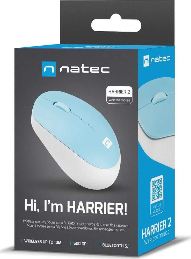 Natec | Pelė | Harrier 2 | Wireless | Bluetooth | Baltas/Mėlyna