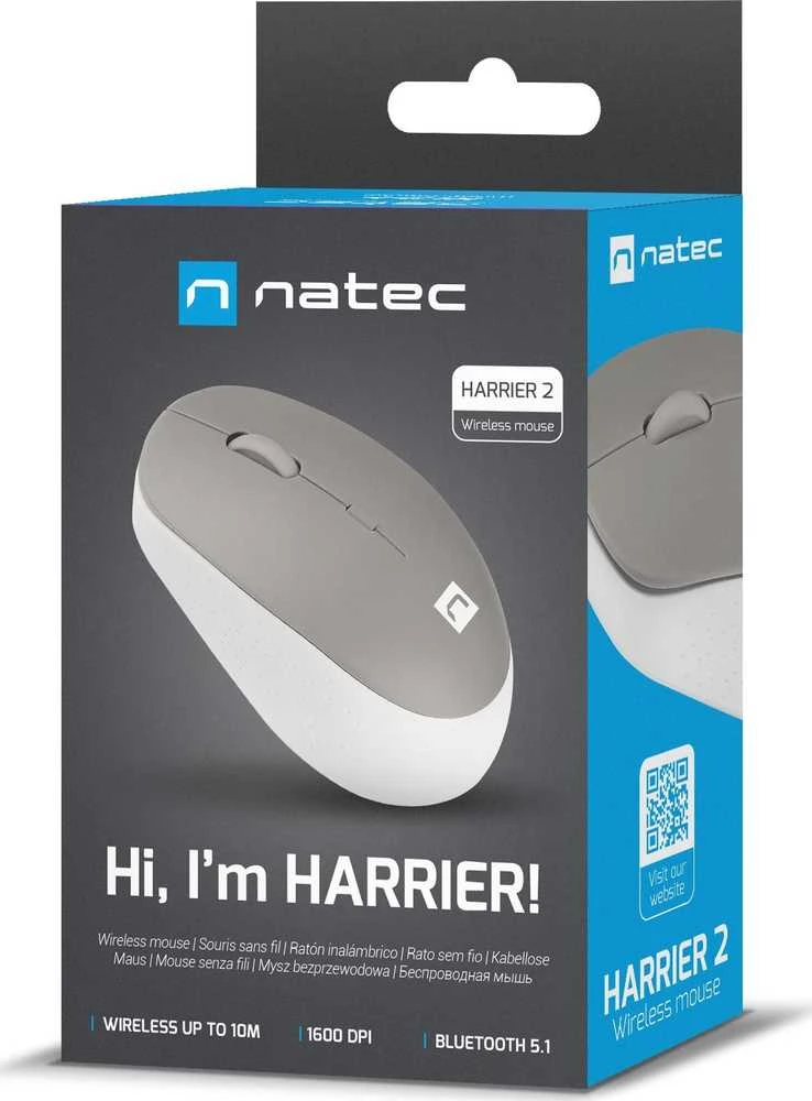 Natec | Pelė | Harrier 2 | Wireless | Bluetooth | Baltas/Pilkas