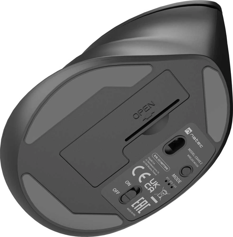 Natec | Vertikali pelė | Crake 2 | Wireless | Vertikali pelė | Bluetooth, 2.4GHz | Juodas