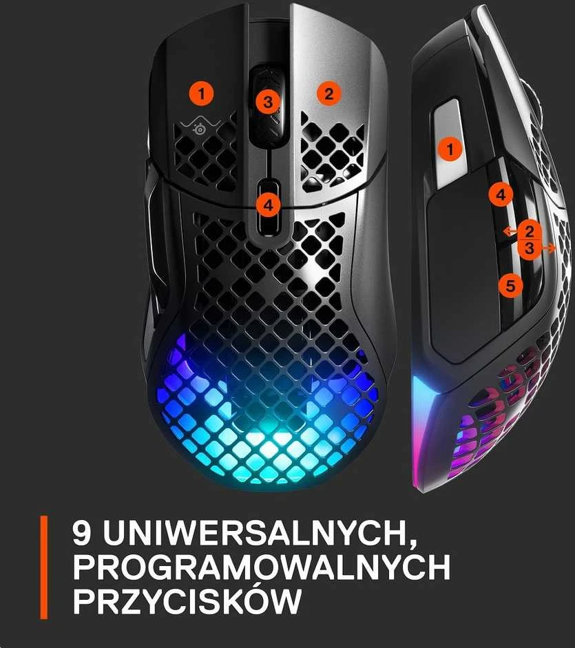 Belaidė žaidimų pelė SteelSeries Aerox 5 Onyx, Juodos spalvos