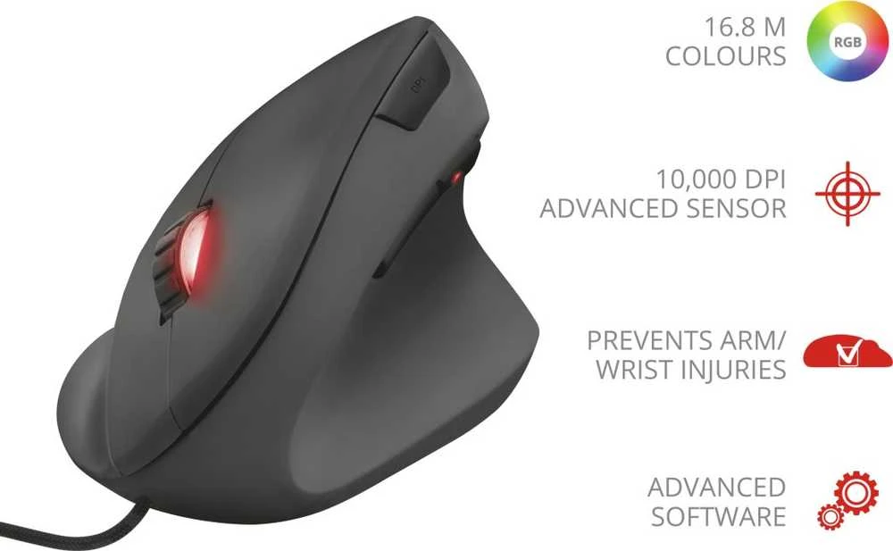 TRUST GXT 144 Rexx Ergonominė vertikali pelė su laidu | 10000 DPI