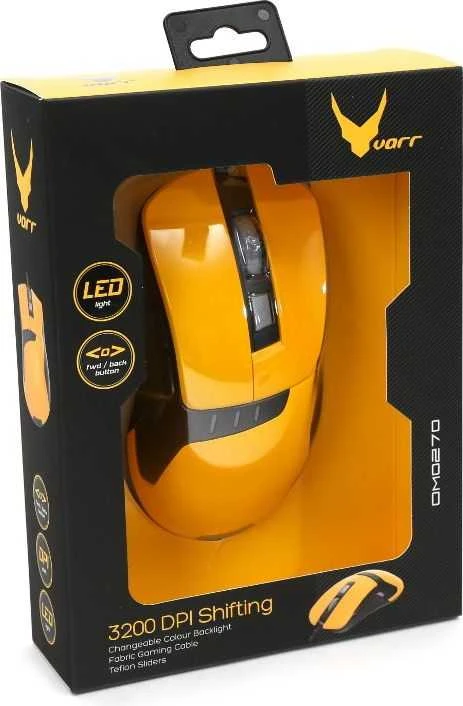 Pelė VARR Gaming OM-270 su laidu, geltonos spalvos
