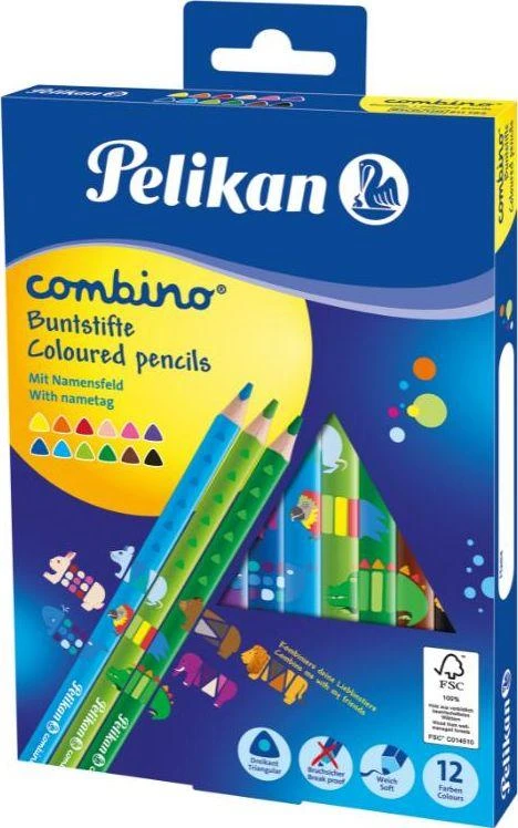 Pelikan Pieštukai spalvoti stori trikampiai 12sp COMBINO