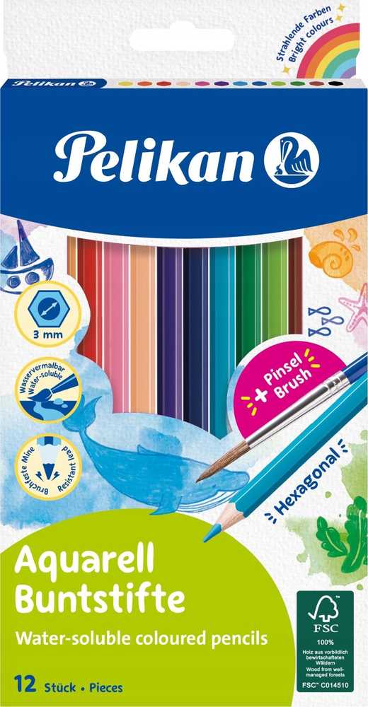 Pelikan Pieštukai spalvoti akvareliniai 12sp