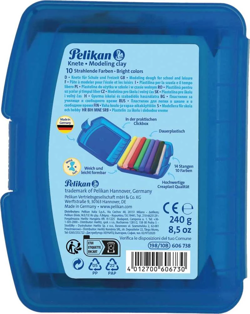 Pelikan Plastilinas 10sp 240g mėlynoje dėžutėje