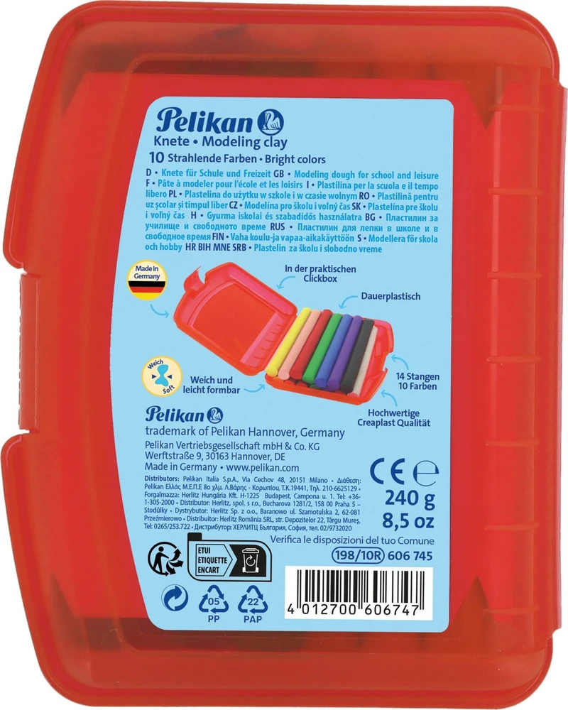 Pelikan Plastilinas 10sp 240g raudonoje dėžutėje