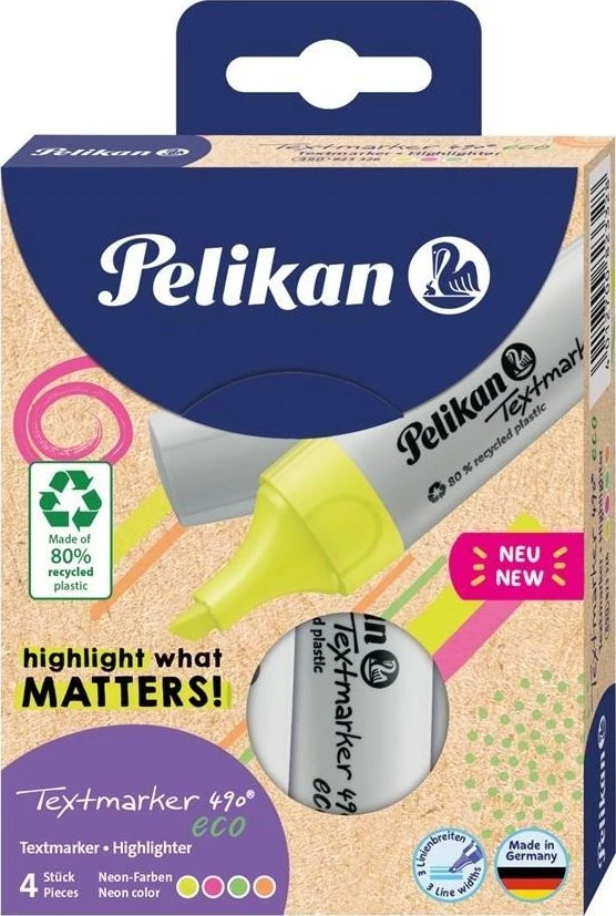 Pelikan Pelikan Textmarker 490 eco Set aus 4 Neon-Farben im Dėklas