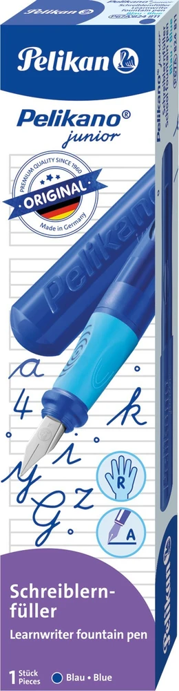 Plunksnakotis JUNIOR, Pelikan, A storio iridžio plunksna, mėlynos sp., dėžutėje