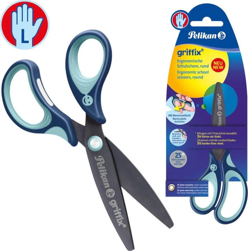 Pelikan Žirklės kairiarank. bukais galais GRIFFIX 14cm mėta-tamsiai mėlynos
