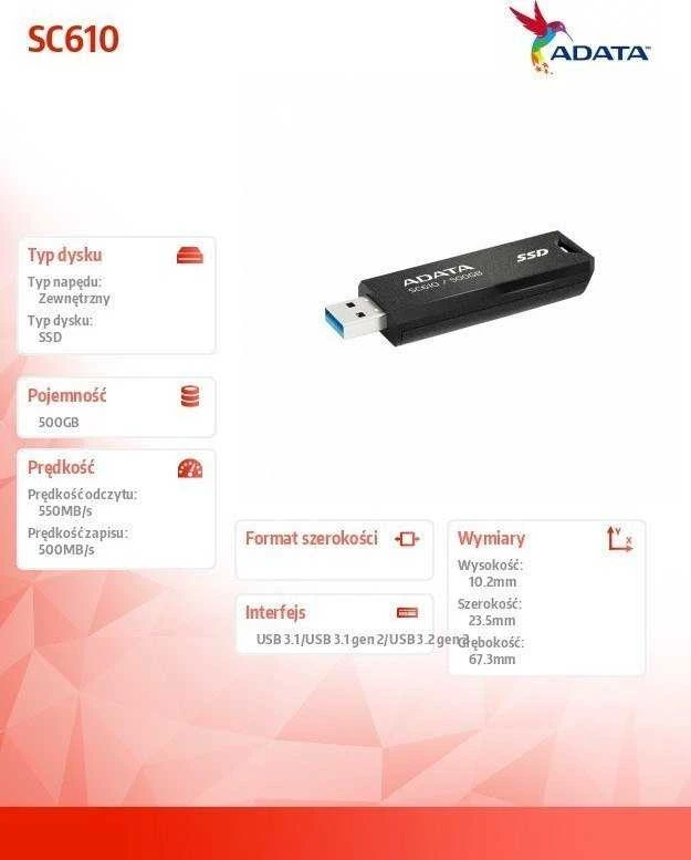 Išorinis kietasis diskas Adata SC610 500GB SSD