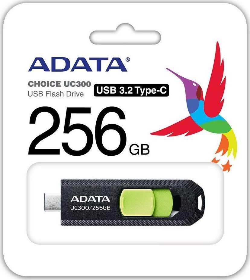 ADATA | FlashDrive | UC300 | 256 GB | USB 3.2 Gen 1 | Juodas/Žalias