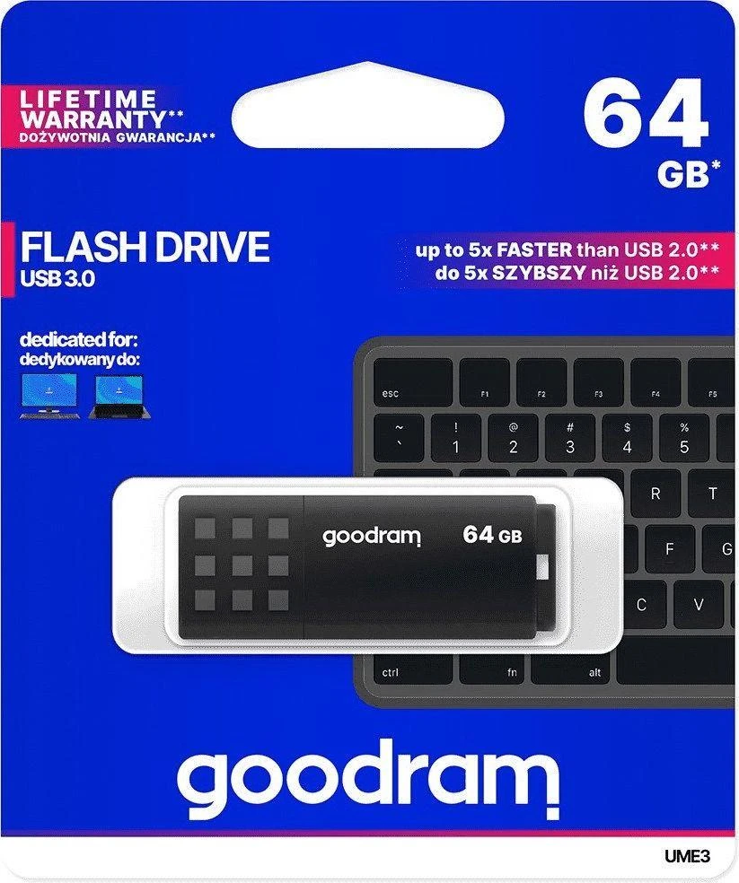 GOODRAM UME3-0640K0R11 GOODRAM atmintis USB UME3 64GB USB 3.0 Juodas
