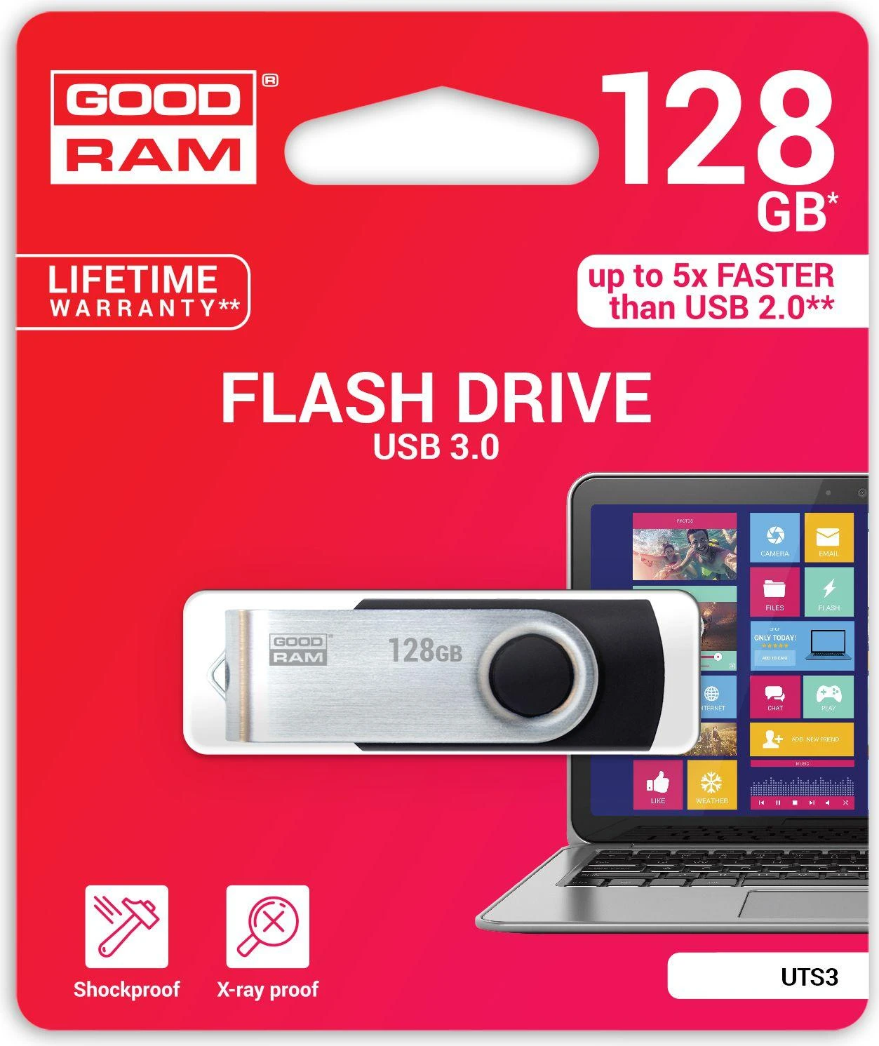 Atmintinė USB 3.2 Gen 1 GOODRAM UTS3 128GB, juoda sp.