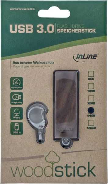USB atmintinė „InLine Woodstick“, 64 GB (35064W)