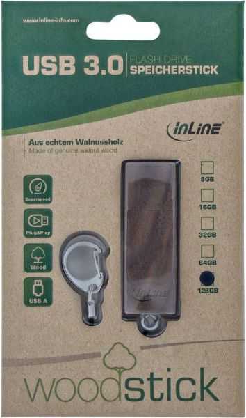 USB atmintinė „InLine Woodstick“, 128 GB (35065W)