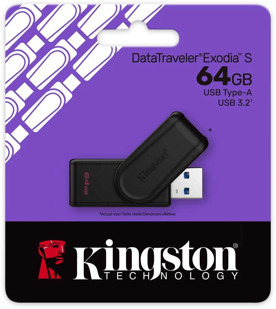 KINGSTON 64GB Portable USB 3.2 Gen 1 DataTraveler Exodia S Juodas/Juodas