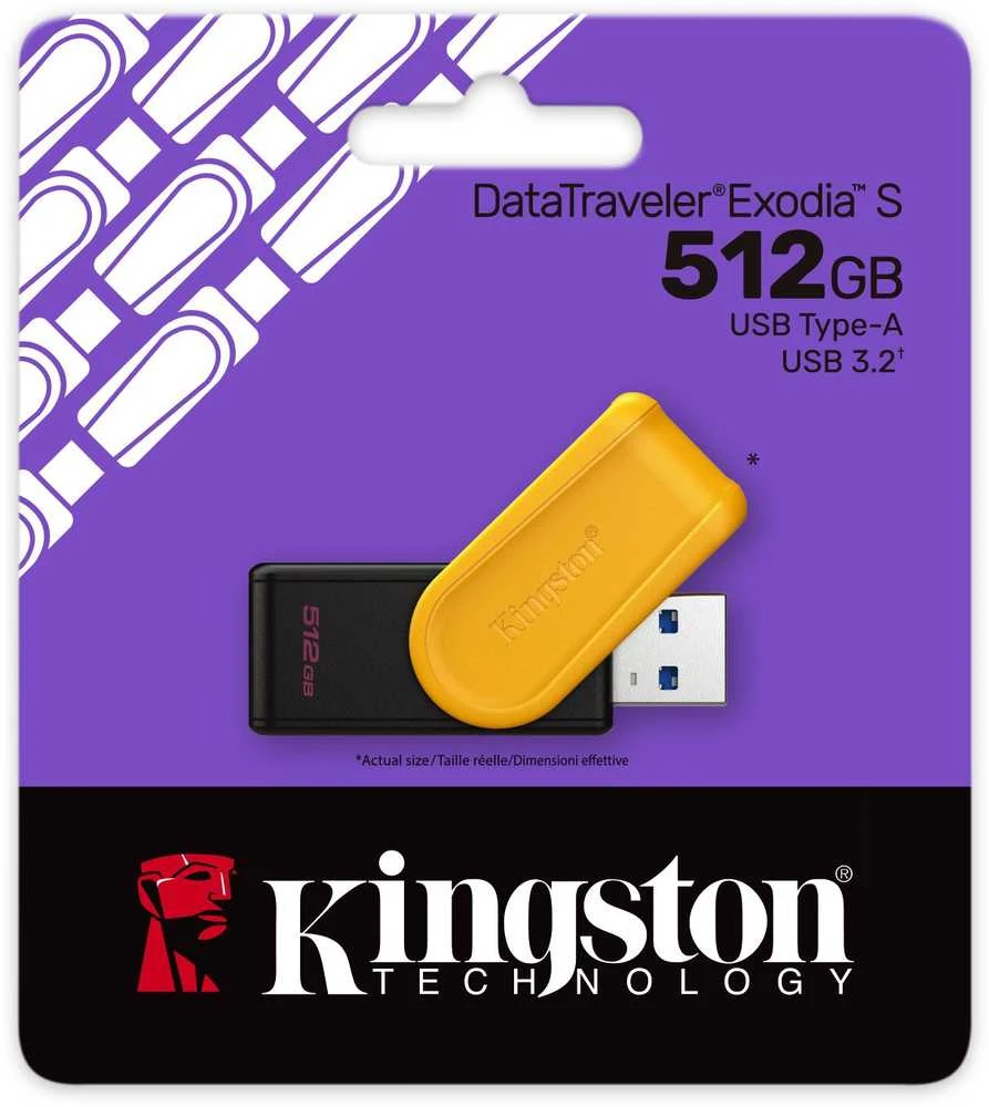 Kingston 512GB Portable USB 3.2 Gen 1 DataTraveler Exodia S (Juodas/Geltona)