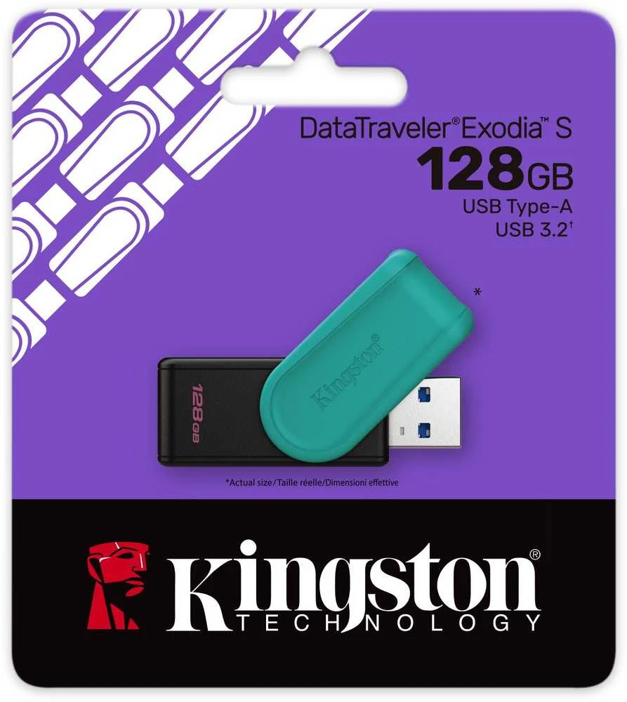 KINGSTON 128GB Portable USB 3.2 Gen 1 DataTraveler Exodia S Juodas/Turquoise