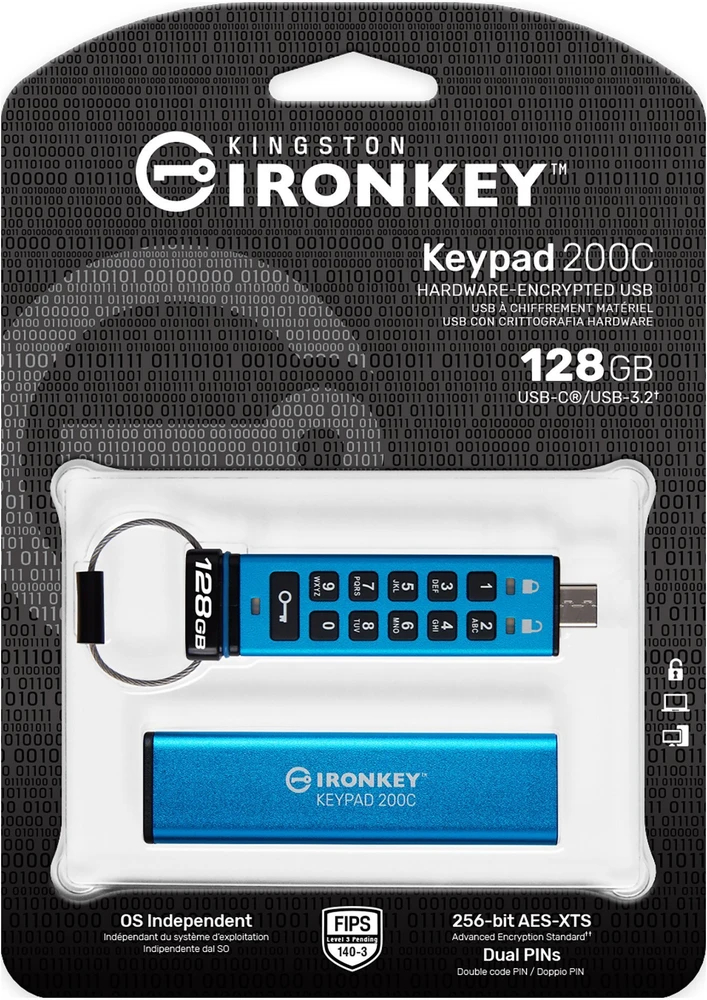 Kingston IronKey klaviatūra 200 128GB USB-C AES Encrypted