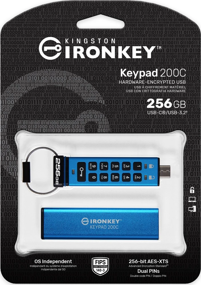 Kingston IronKey klaviatūra 200 256 GB USB-C AES Encrypted
