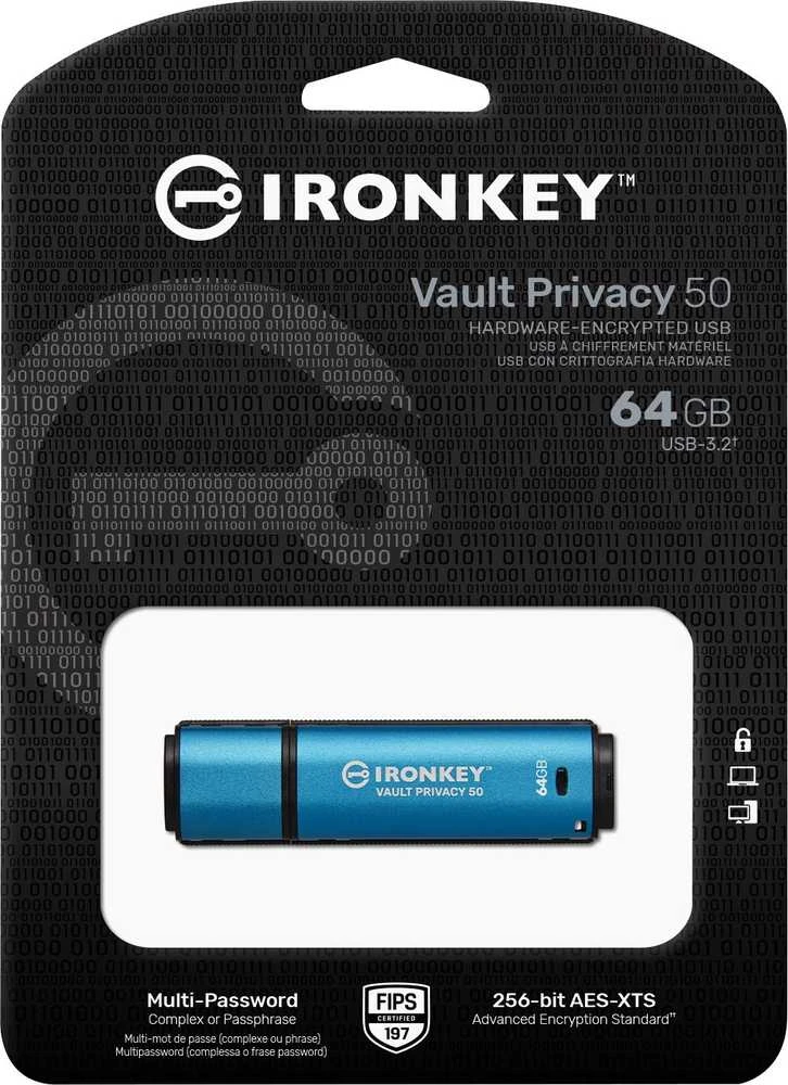 Kingston IronKey Vault Privacy 50 64GB USB 3.0 256bit AES Encrypted