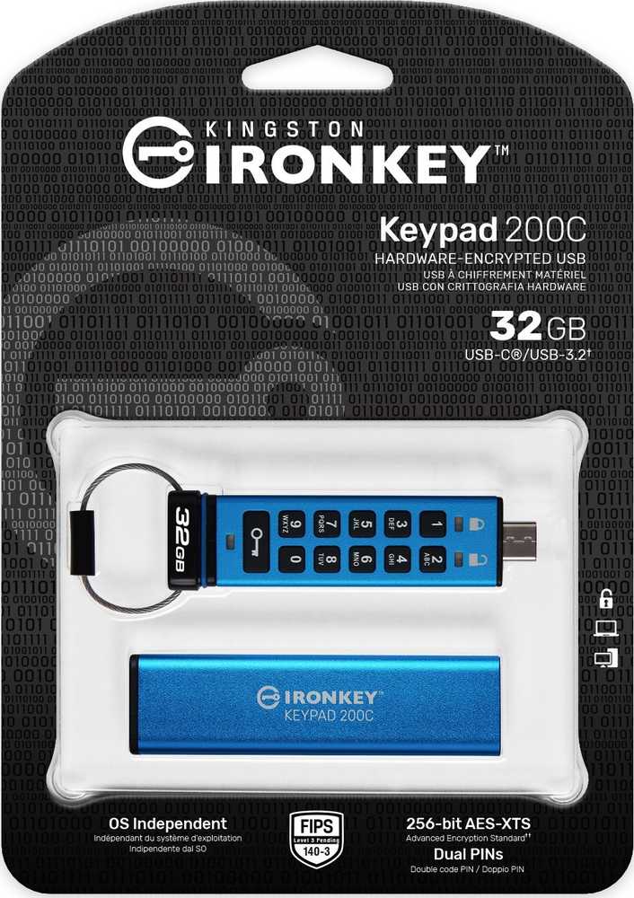 Kingston IronKey klaviatūra 200 32GB USB-C AES Encrypted