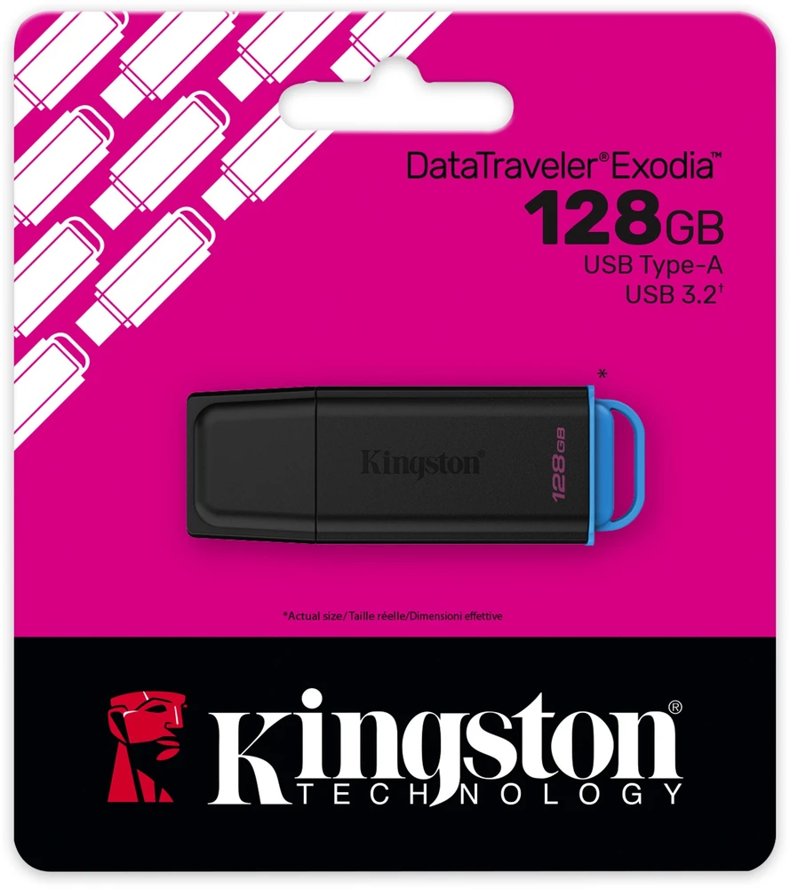 Kingston Technology DataTraveler 128GB Portable USB 3.2 Gen 1 Exodia Juodas/Mėlyna