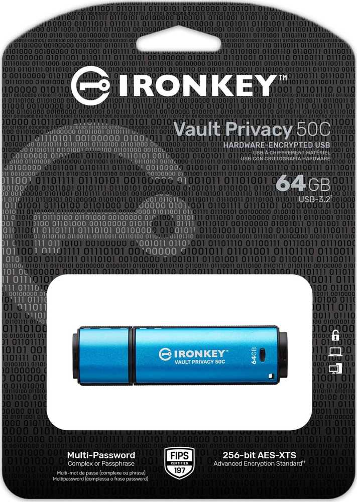 „Kingston IronKey Vault Privacy 50C“ 64 GB USB-C, 256 bitų, AES šifruotas