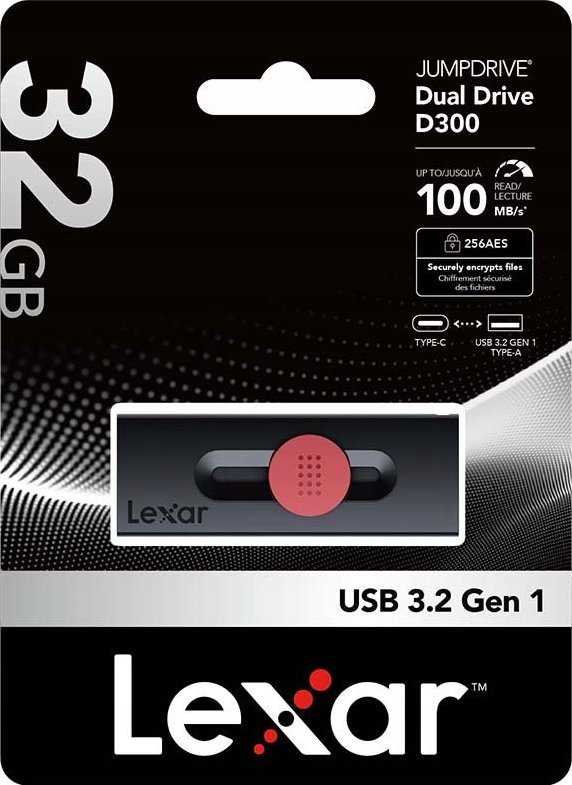 Lexar | Flash Drive | JumpDrive D300 | 32 GB | USB Type-C/Type-A | Juodas/Raudona