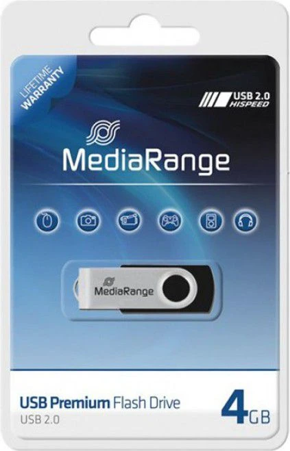 STICK 4GB MEDIARANGE MR907 B - Juodas - Sidabrinė