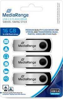 Pendrive MediaRange MR910-3 16GB Juodas, Sidabrinė