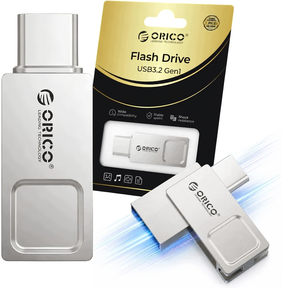Orico U301 64GB USB-A USB-C USB 3.2 Gen 1 atmintinė - Sidabrinė
