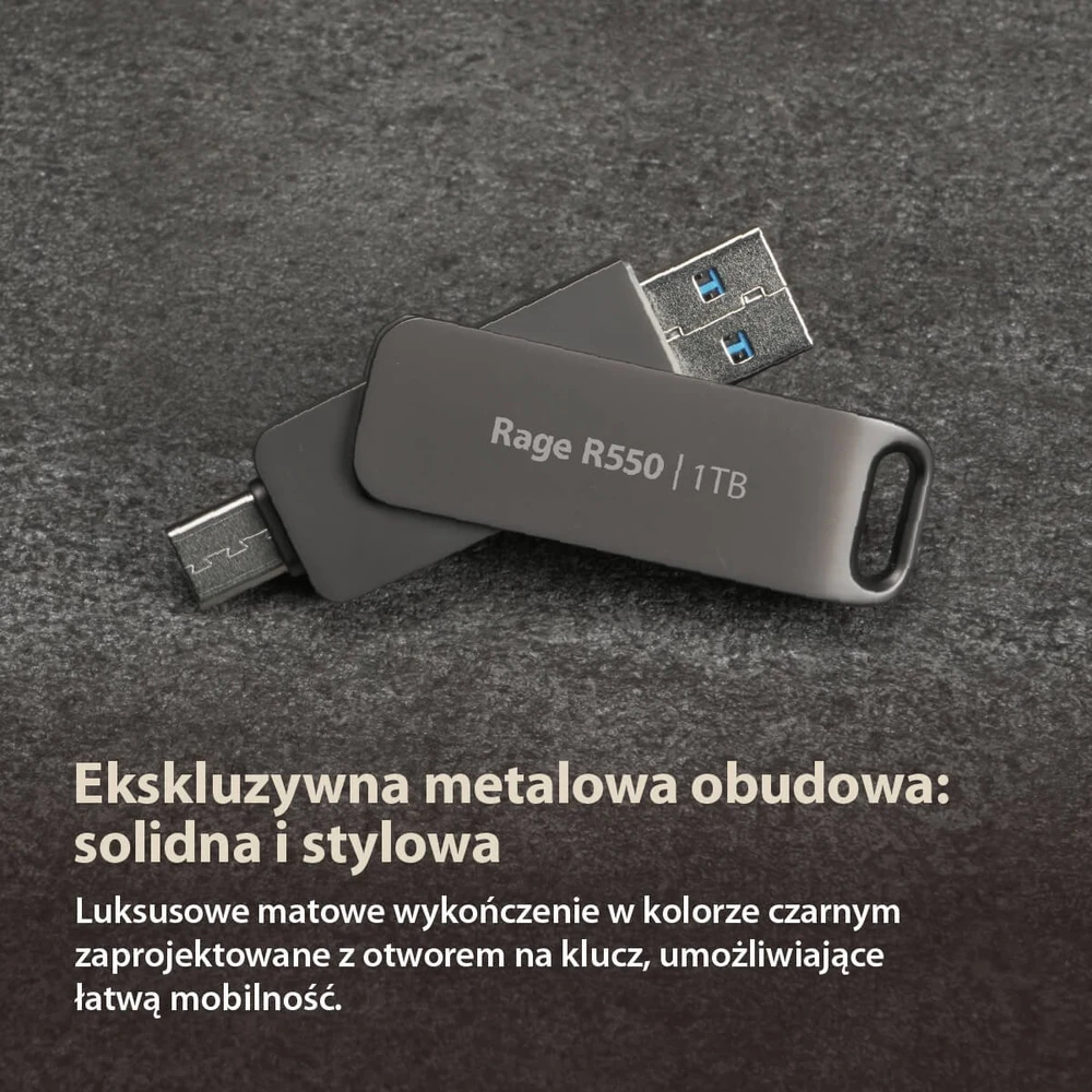 USB Atmintinė - Patriot Rage R550 512GB 100MB/s USB A+C Sukamoji Juoda