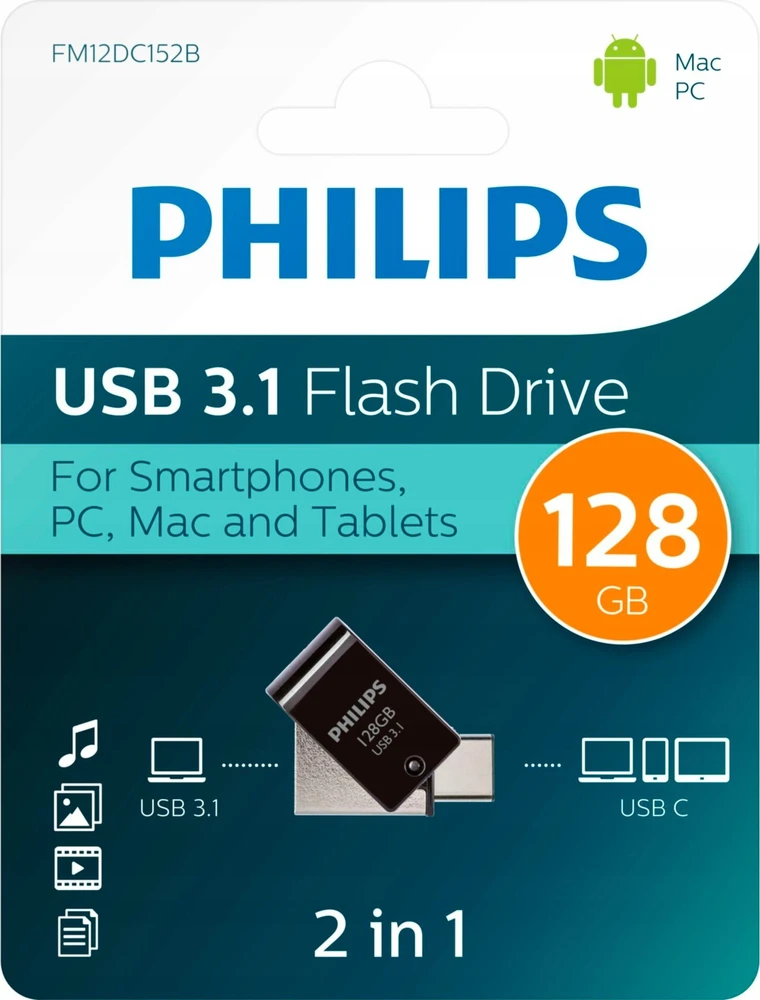 Pendrive Philips 2 w 1 OTG FM12DC152B/00 128GB Juodas (PHUSB128G2IN1OTGGU3C)