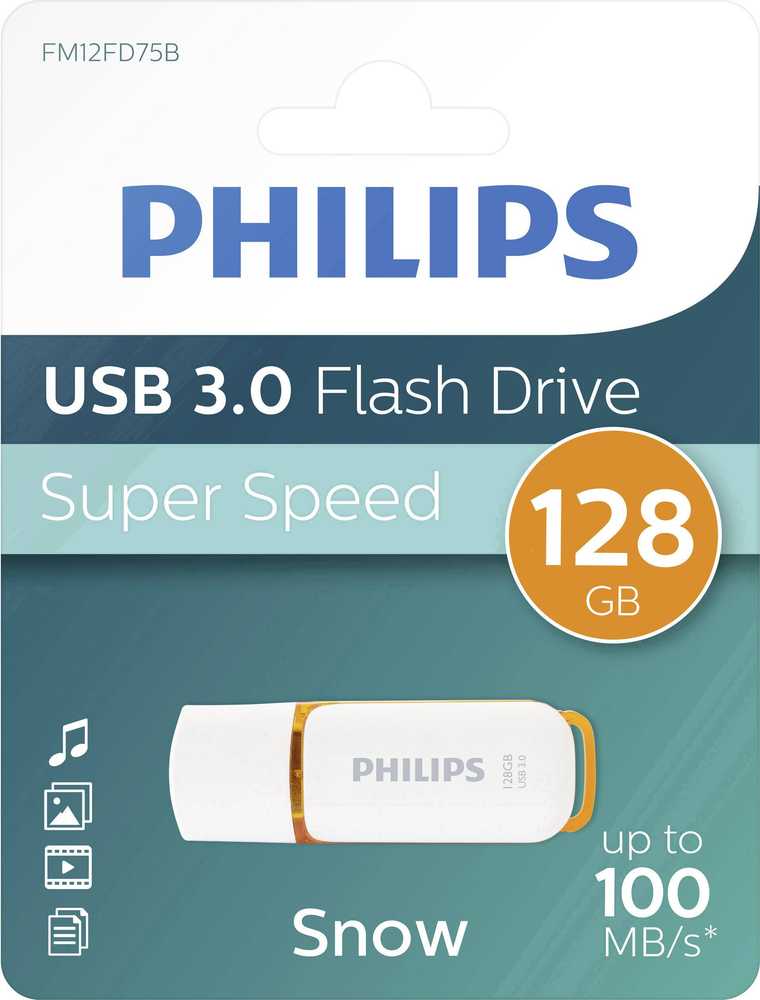 Philips FM12FD75B/00, 128 GB, USB A tipo, 3.2 Gen 1 (3.1 Gen 1), Dangtelis, 8 g, Oranžinė, Balta