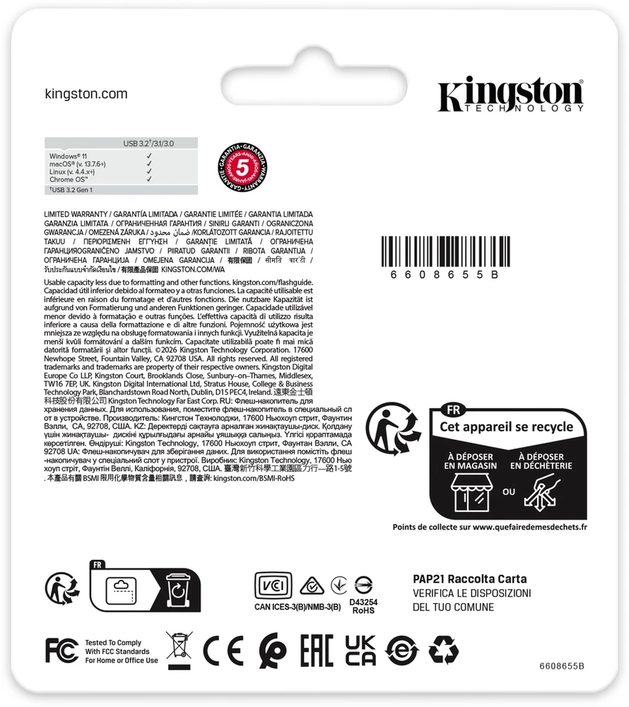 Pendrive PNY Kingston Technology DataTraveler 512GB Kyson 220 MB/s Metalowy USB 3.2 Gen 1 (DTKNG2/512GB)