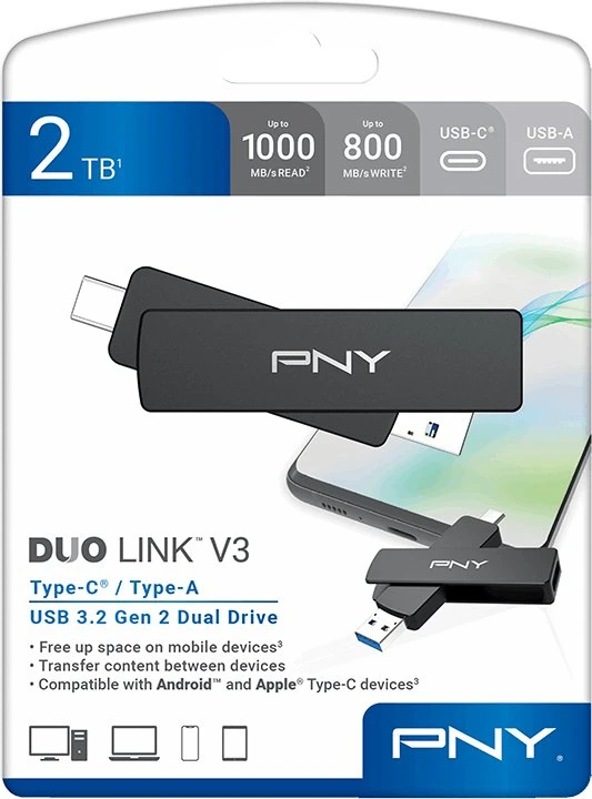 USB atmintinė 2 TB - PNY OTG DUO LINK V3 - Type-A/Type-C