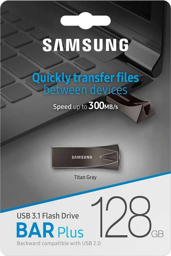 USB laikmena Samsung BAR Plus, 128 GB, Juodos spalvos