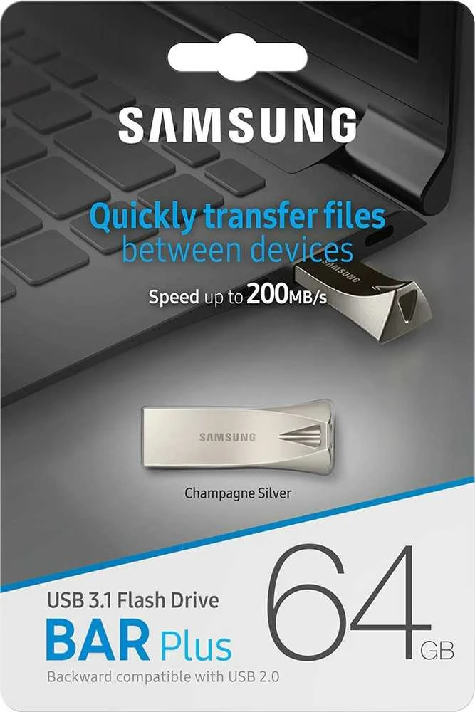 USB laikmena Samsung BAR Plus, 64 GB, Sidabrinės spalvos