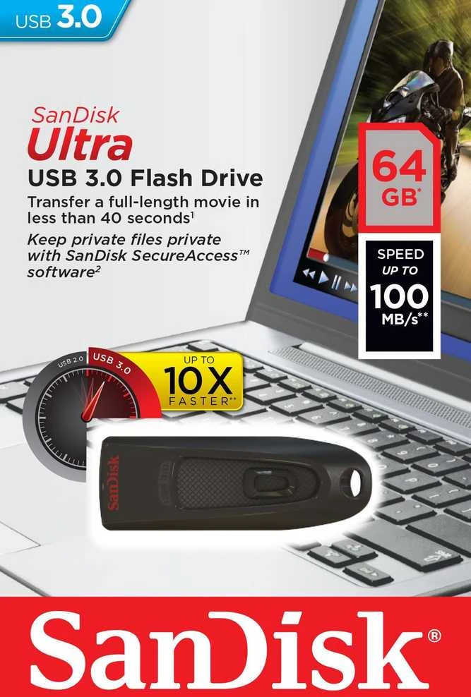 USB laikmena SanDisk Cruzer Ultra 64GB USB 3.0 130 MB/s