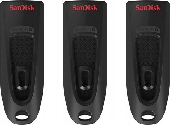 Sandisk ULTRA 64GB USB 3.0 FLASH DRIVE - 130MB/S READ 3 PACK (Juodas)