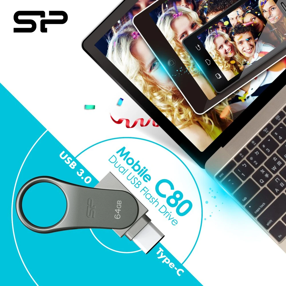 Atmintukas Silicon Power Mobile C80 64GB USB 3.0 Type-C Sidabrinis