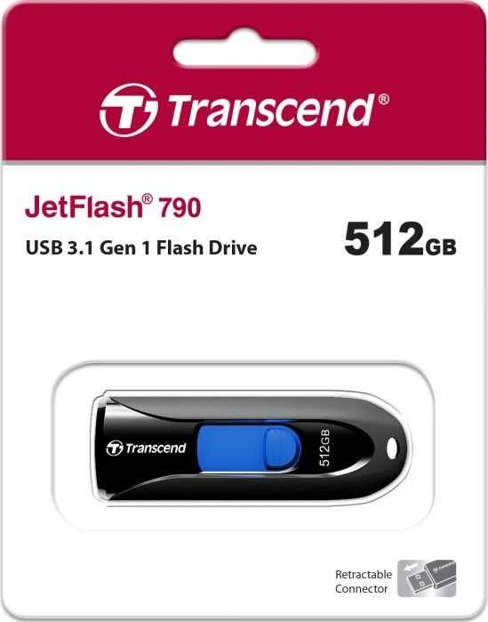 TRANSCEND 512GB USB 3.1 USB atmintinė be dangtelio Juoda